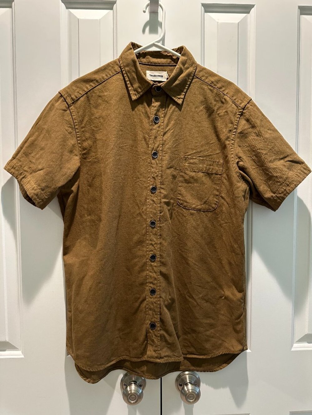 Taylor Stitch Men’s Hawthorne SS Button Up Shirt Wheat Linen Blend 55/45 Tan XL